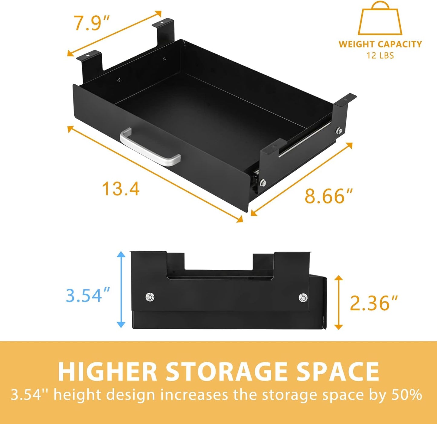Gome Under Desk Pull-Out Drawer - Storage Organizer Office Mounted, Easy Slide-Out Pencil Drawer for Saving Space, Under Flat-Top Desk Storage Ideal for Sit-Stand Workstation