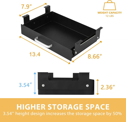 Gome Under Desk Pull-Out Drawer - Storage Organizer Office Mounted, Easy Slide-Out Pencil Drawer for Saving Space, Under Flat-Top Desk Storage Ideal for Sit-Stand Workstation