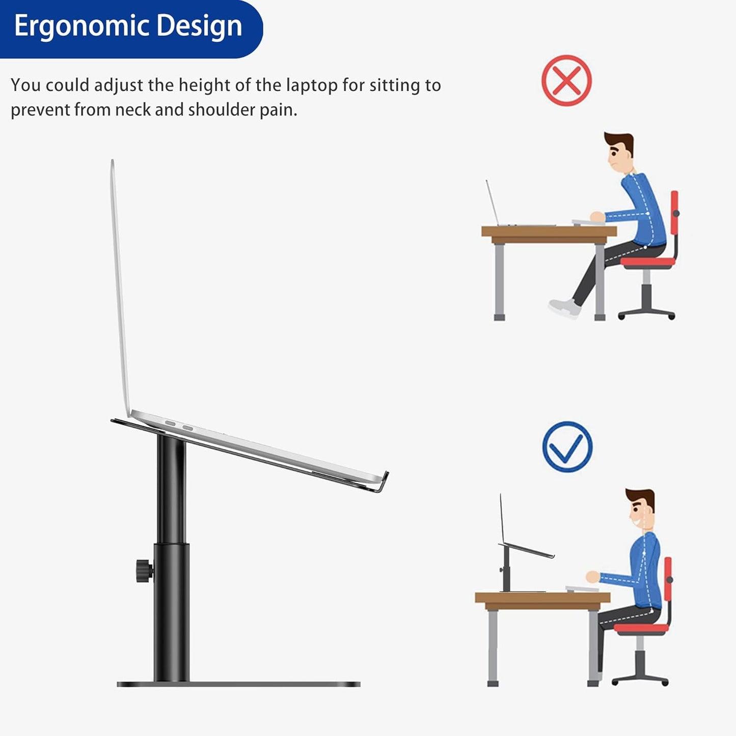 BESIGN LSX6 Computer Holder Stand, Ergonomic Adjustable Notebook Riser for Standing Work, Compatible with Air, Pro, Dell, HP, Lenovo More 10-14" Laptops, Black
