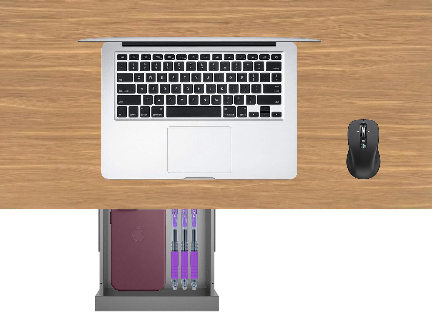 Under Desk Mounted Sliding Pull-Out Drawer for Office Desk W 19.2" x D 13.4" Storage Organizer for Sit Stand Workstation, Metal, Black (Large)