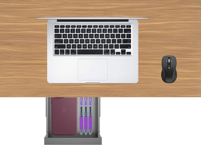 Under Desk Mounted Sliding Pull-Out Drawer for Office Desk W 19.2" x D 13.4" Storage Organizer for Sit Stand Workstation, Metal, Black (Large)