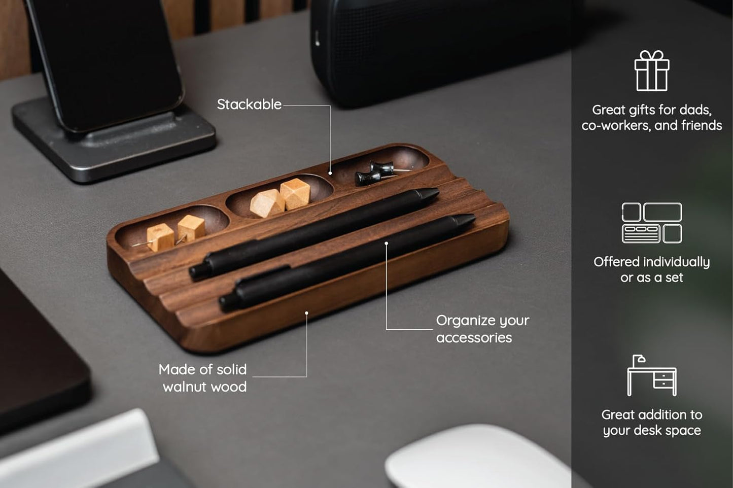 MUUJEE Wooden Desk Tray Organizer - 7.5 x 3.75 for Work Teacher Dad Wood Tray Work Minimalist Rustic
