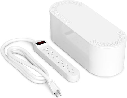 D-Line Cable Management Box, Power Strip Holder, Floor Outlet Hider, Desk Cord Organizer, Cover TV Wires, 12.75" (L) x 5" (W) x 4.5" (H), for use with Power Strips up to 10.5in Length - Small, White