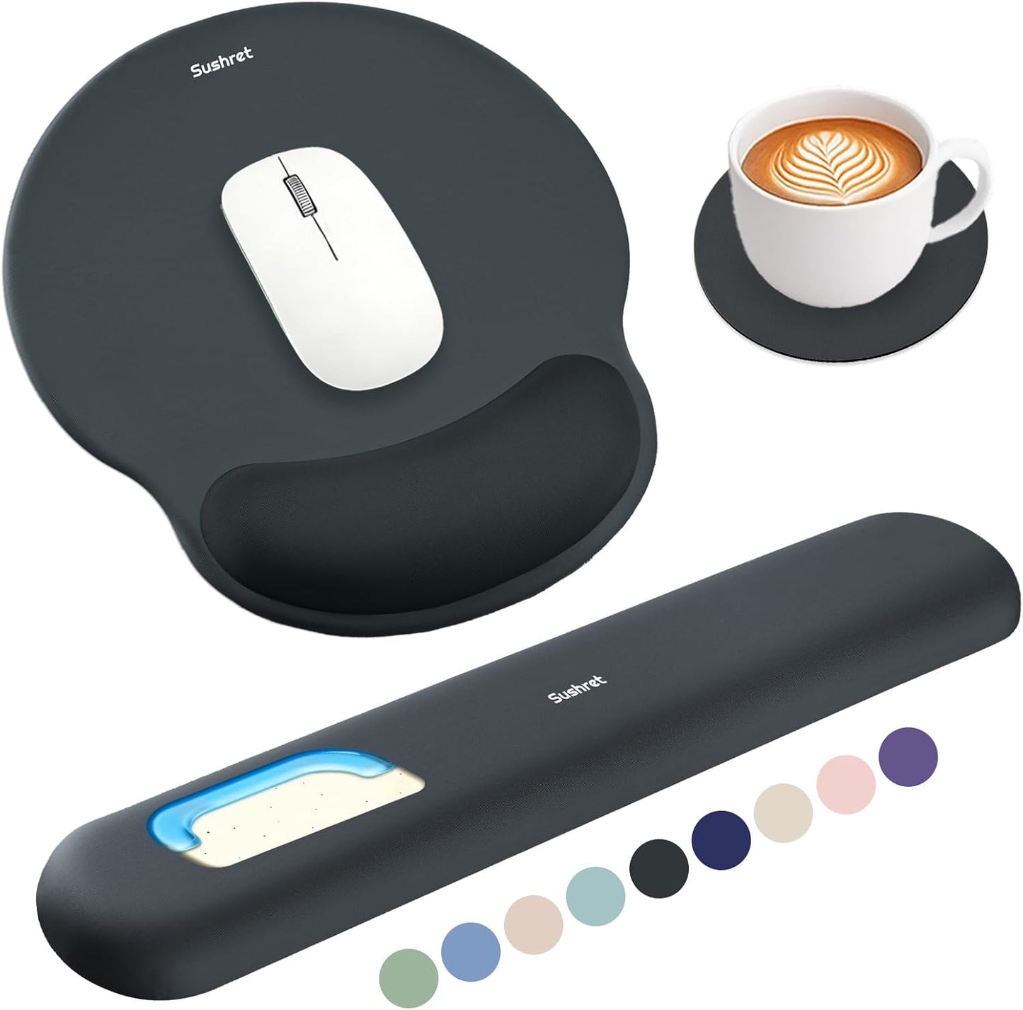 Sushret Mouse Pad and Keyboard Wrist Rest, 3-in-1 Gel Memory Foam Ergonomic Mouse Pad with Wrist Rest Set,Gaming Mousepad Arm Cushion Support for Computer Office Desk Accessories Cute Setup,Sage Green