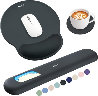 Sushret Mouse Pad and Keyboard Wrist Rest, 3-in-1 Gel Memory Foam Ergonomic Mouse Pad with Wrist Rest Set,Gaming Mousepad Arm Cushion Support for Computer Office Desk Accessories Cute Setup,Sage Green
