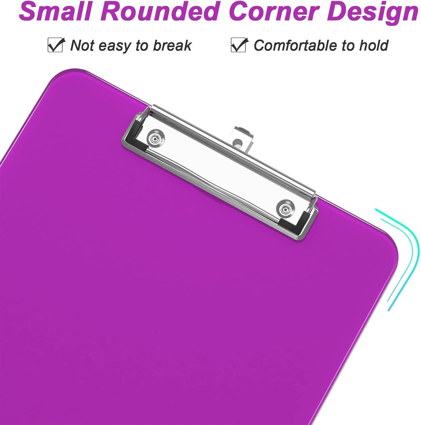 Rimilak 8.5 x 11 Plastic Clipboards Set of 2, Low Profile Metal Clip, Translucent Board, 12.5 x 9 in Letter Size, Office Supply, Back to School, Purple