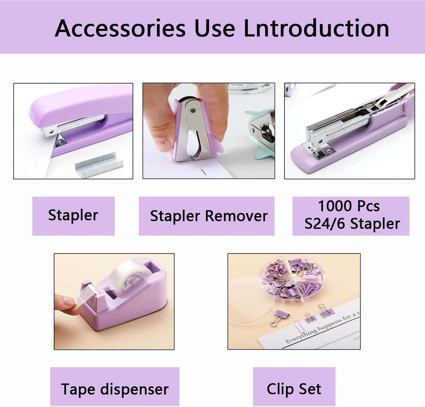 suniya Office Supplies,Gold Desk Accessories,with Stapler,Tape Dispenser,Pen Holder,Scissors,Phone Stand,Staple Remover,Ballpoint Pen,Clear Tape, Staples,Ruler,Clips,Best Gift for Business or Boss