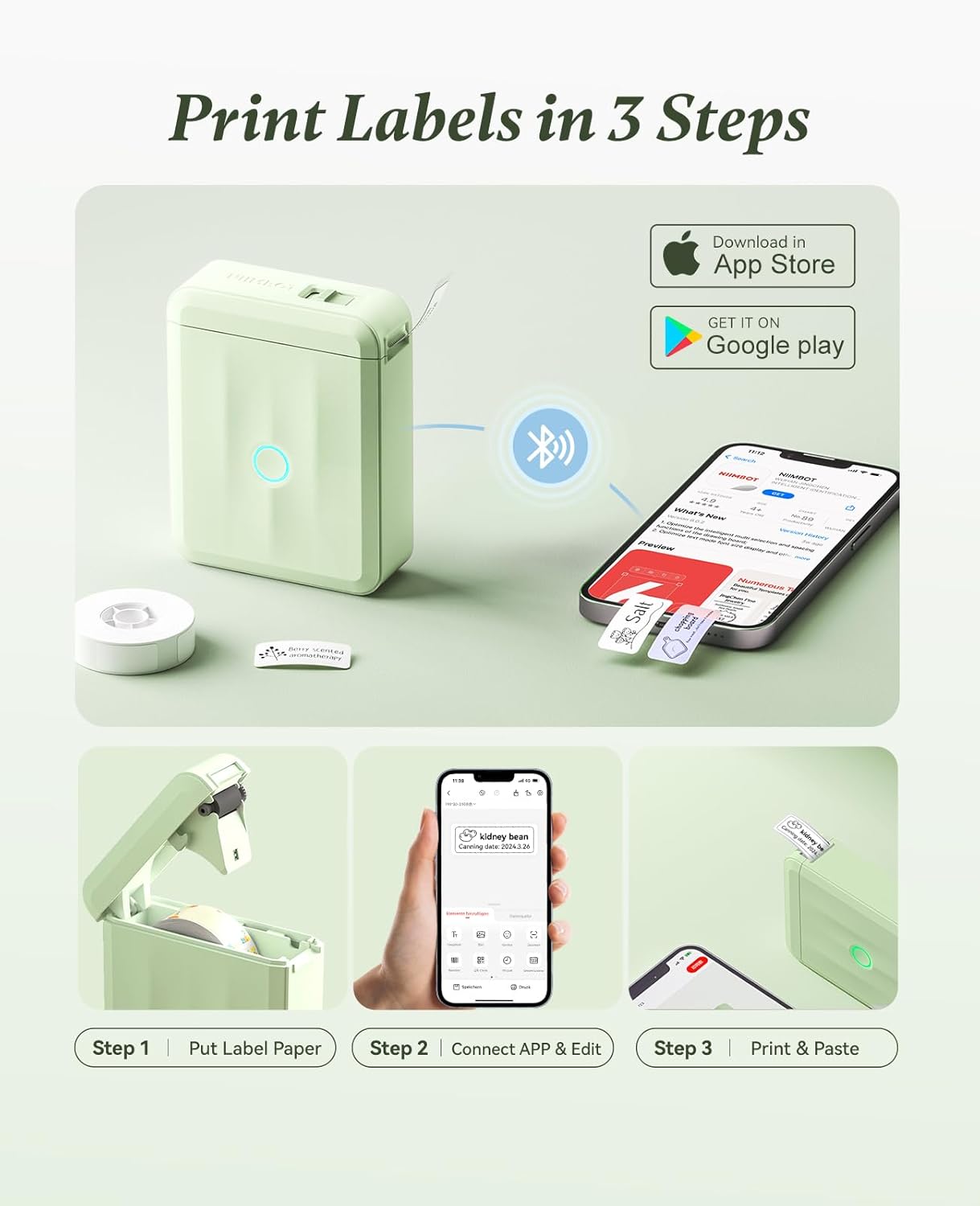NIIMBOT Label Maker Machine Bluetooth Label Printer for School Home Office Organization, Wireless Mini Labeler D110 Upgraded Version, Label Machine with 1 Label Tape, White
