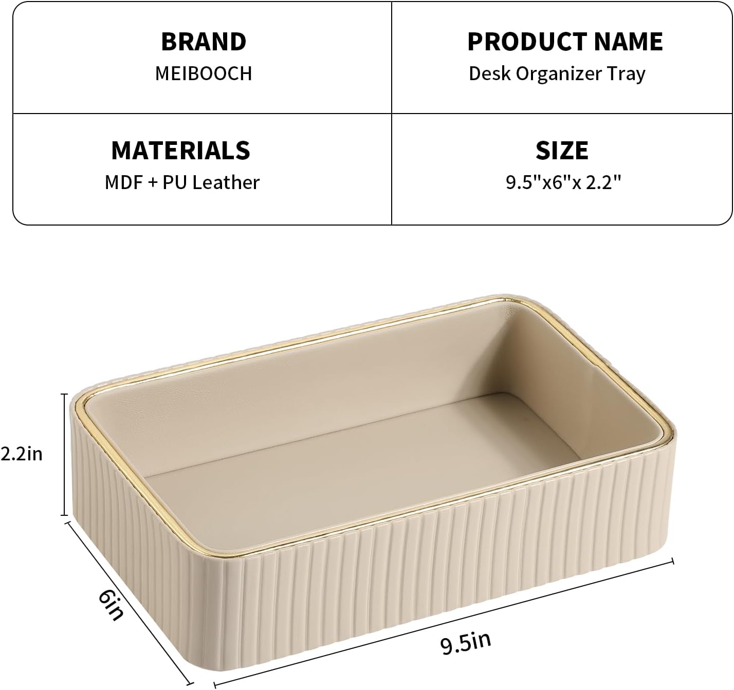Desk Organizer Tray, PU Leather Nightstand Organizer Perfume Valet Tray for Men Women, Decorative Vanity Trays Trinket Dish Key Bowl for Entryway Table (2pcs, Ivory, Large+Small)