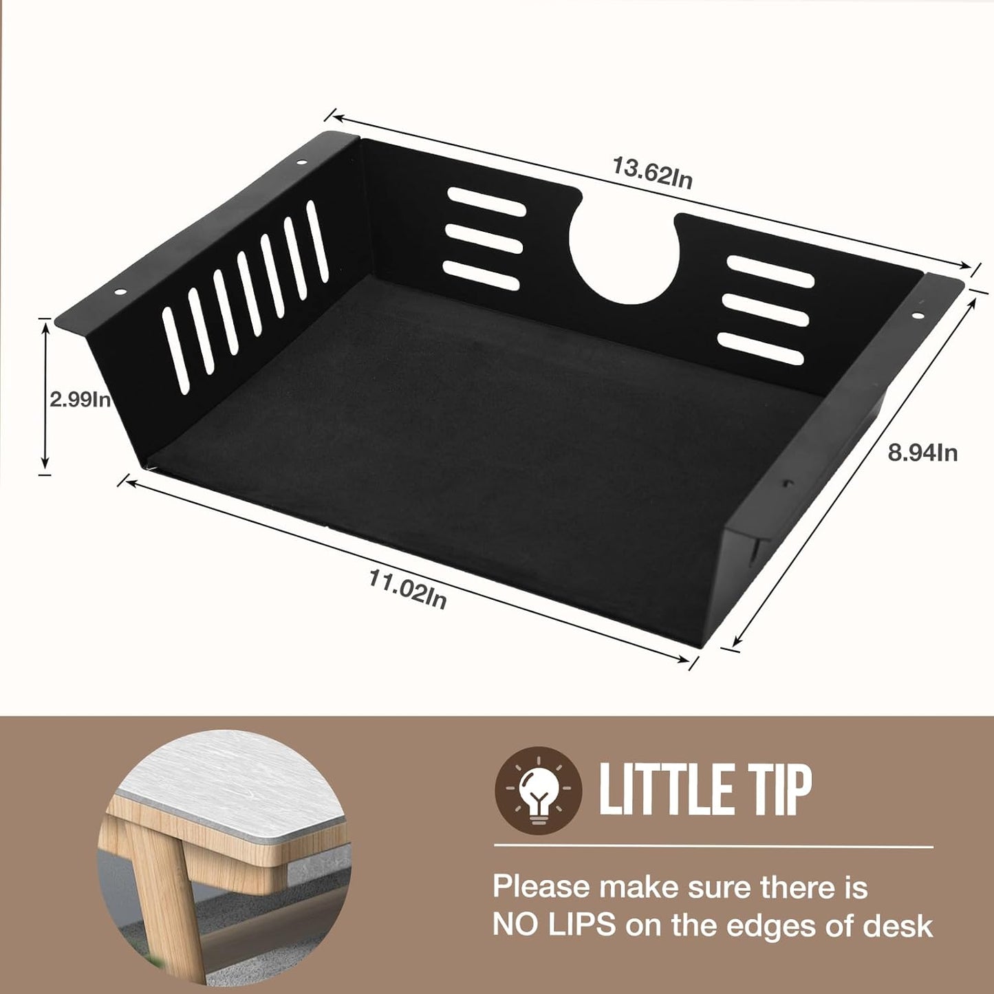 2 Pack Under Desk Shelf - Under Desk Storage Shelf Metals,Under Desk Organizer - Black Under Shelf Storage for Office Tables & Workstations（11 Inch）