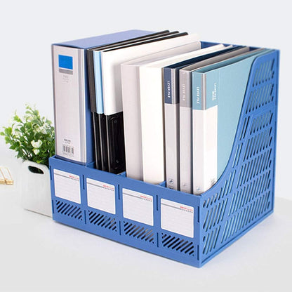 SAYEEC Desktop Magazine Holder Desk File Organizer 4 Compartments Vertical File Dividers Book Holder Frames Document Cabinet Rack Storage Organizer Box for Home Office School Black