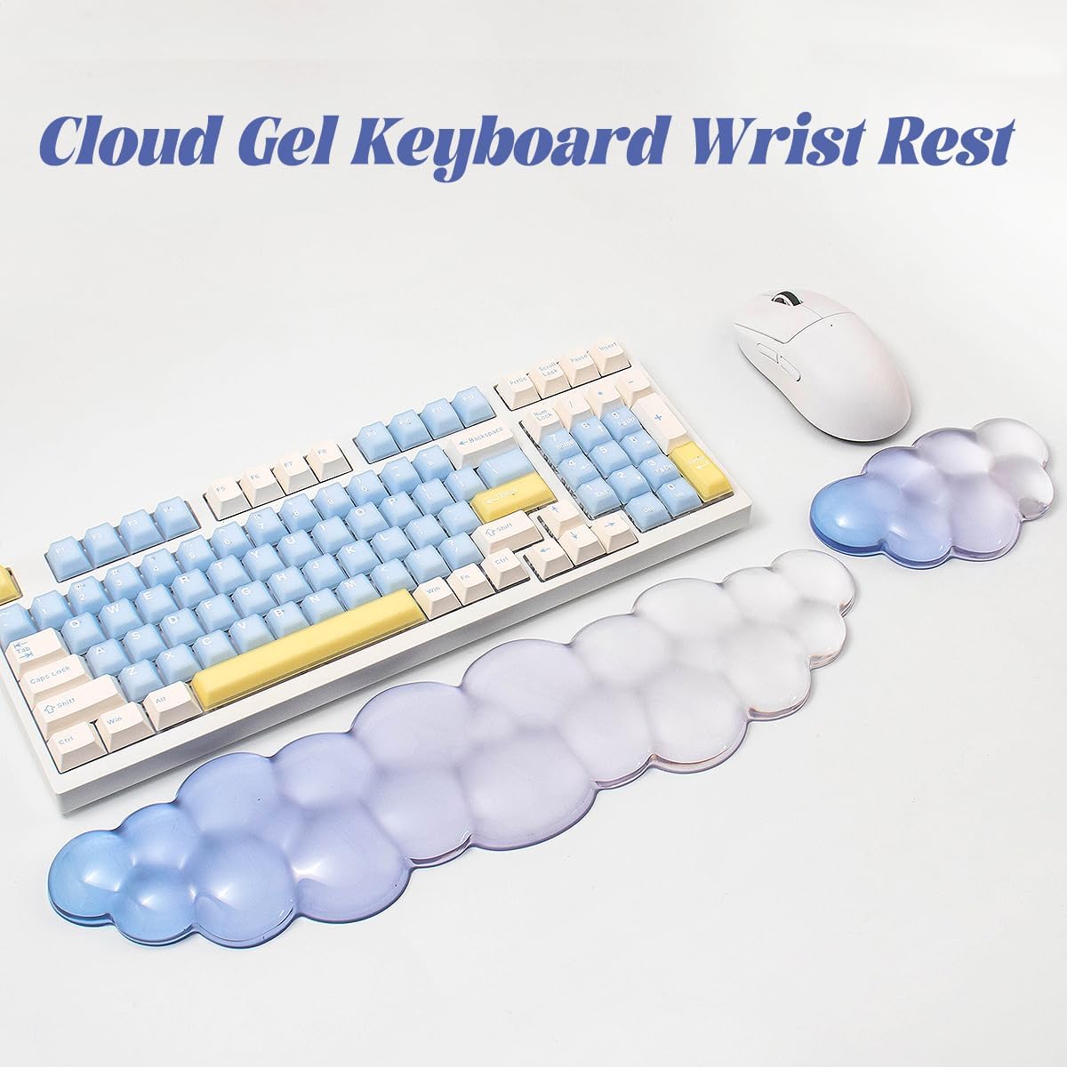 Gel Keyboard Wrist Rest Cloud Set, Clear Ergonomic Wrist Support and Arm Support Keyboard Rest for Typing Pain Relief, with Non-Slip Soft Washable Wrist Rest(Pink Blue)