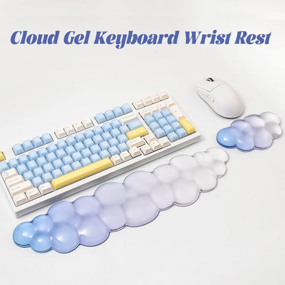 Gel Keyboard Wrist Rest Cloud Set, Clear Ergonomic Wrist Support and Arm Support Keyboard Rest for Typing Pain Relief, with Non-Slip Soft Washable Wrist Rest(Pink Blue)