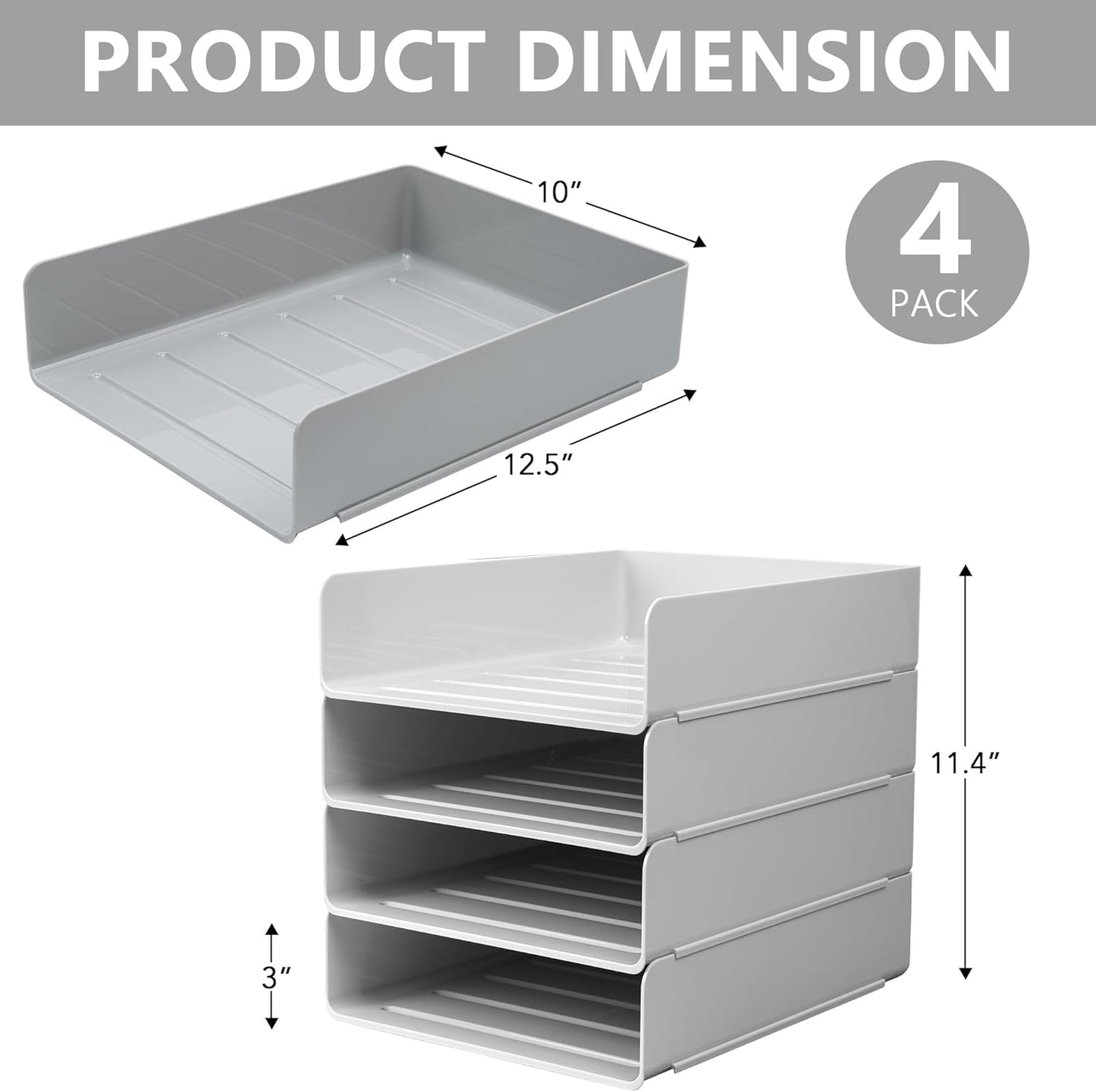 Tiawudi Desk Organizer, Clear Office Organization and Storage, Plastic Letter Tray, Stackable File Organizer for Classroom, Home, Documents, Notes, Folders, Books and Pens, 4 Tier