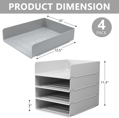 Tiawudi Desk Organizer, Clear Office Organization and Storage, Plastic Letter Tray, Stackable File Organizer for Classroom, Home, Documents, Notes, Folders, Books and Pens, 4 Tier