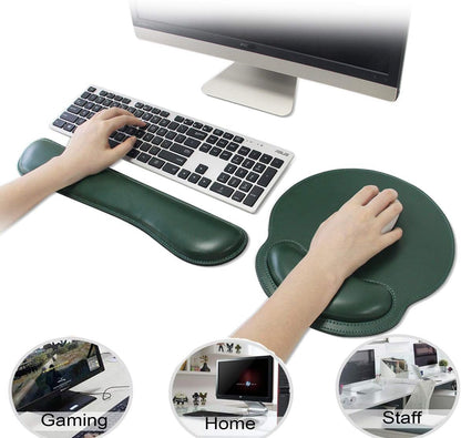 RICHEN Ergonomic PU Leather Keyboard Wrist Rest and Mouse Pad with Wrist Support, Memory Foam Set for Computer/Laptop,Gaming and Office, Comfortable for Easy Typing & Pain Relief (PU Brown)
