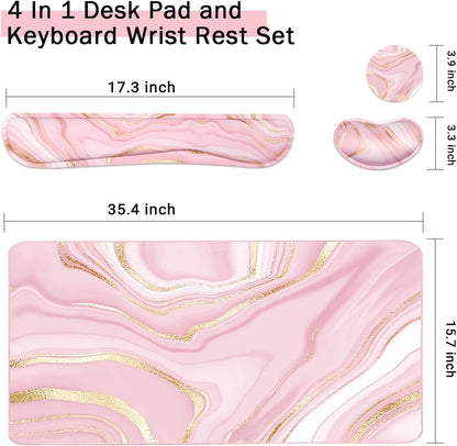 4-in-1 Large Gaming Mouse Pad, Keyboard Wrist Rest Pad & Wrist Support Mousepad Set, Extended Desk Pad Waterproof Desk Mat for Home Office Study Game-Black