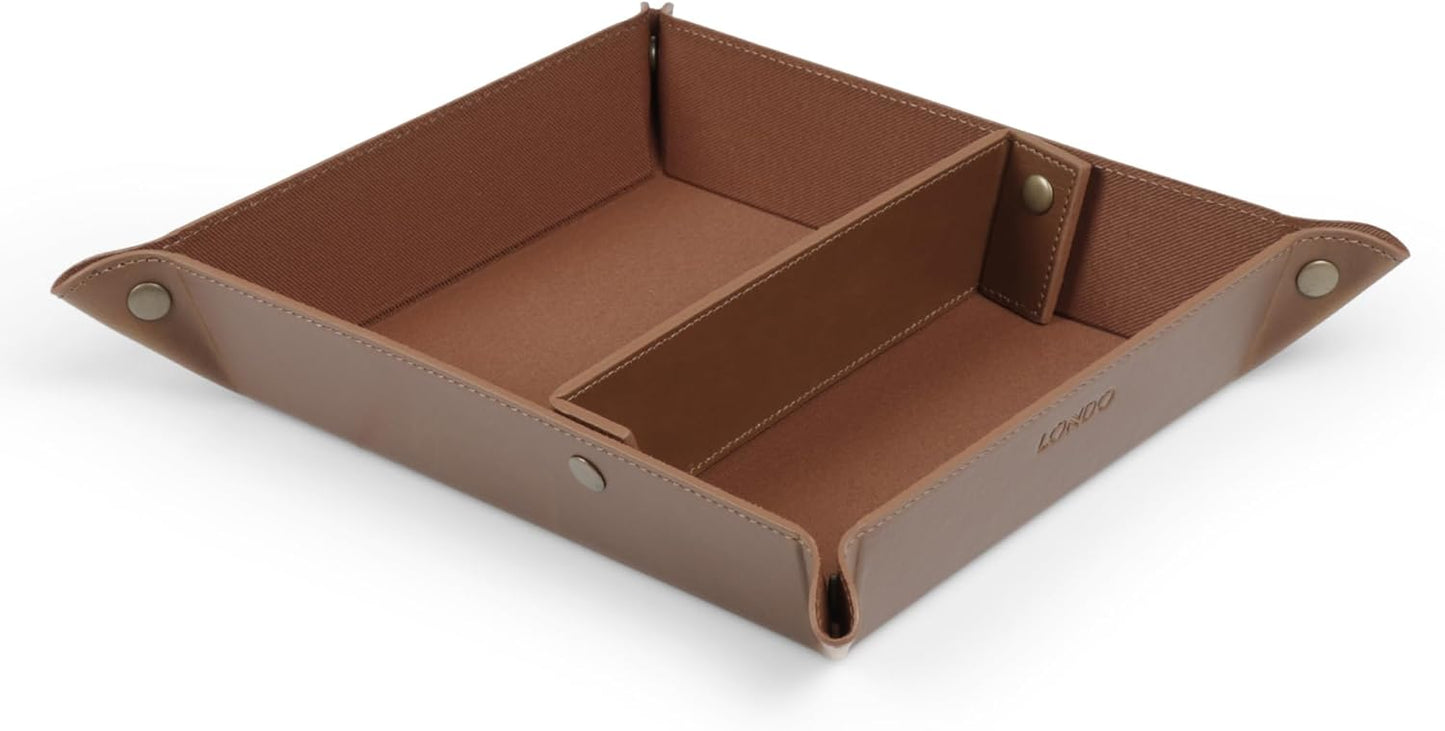 Londo Leather Tray Organizer - Practical Lightweight Water Resistant Computer Table Desk Storage Box for Wallets, Watches, Keys, Coins, Cell Phones and Office Equipment