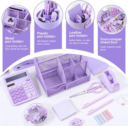Gawsey Gold Desk Organizers and Accessories Set with 360-Degree Rotating Pen Holder, Acrylic Stapler, Tape Holder, Staple Remover, Binder/Paper Clips Kit, Scissor and 1 Box of Staples