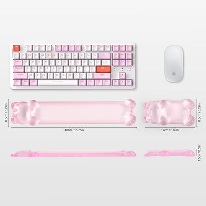 Gel Keyboard and Mouse Wrist Rest Set – Clear Wrist Rest for Computer Keyboard 60%/68%/75%, Comfort & Support for Typing and Gaming(Cute Pink Bear)