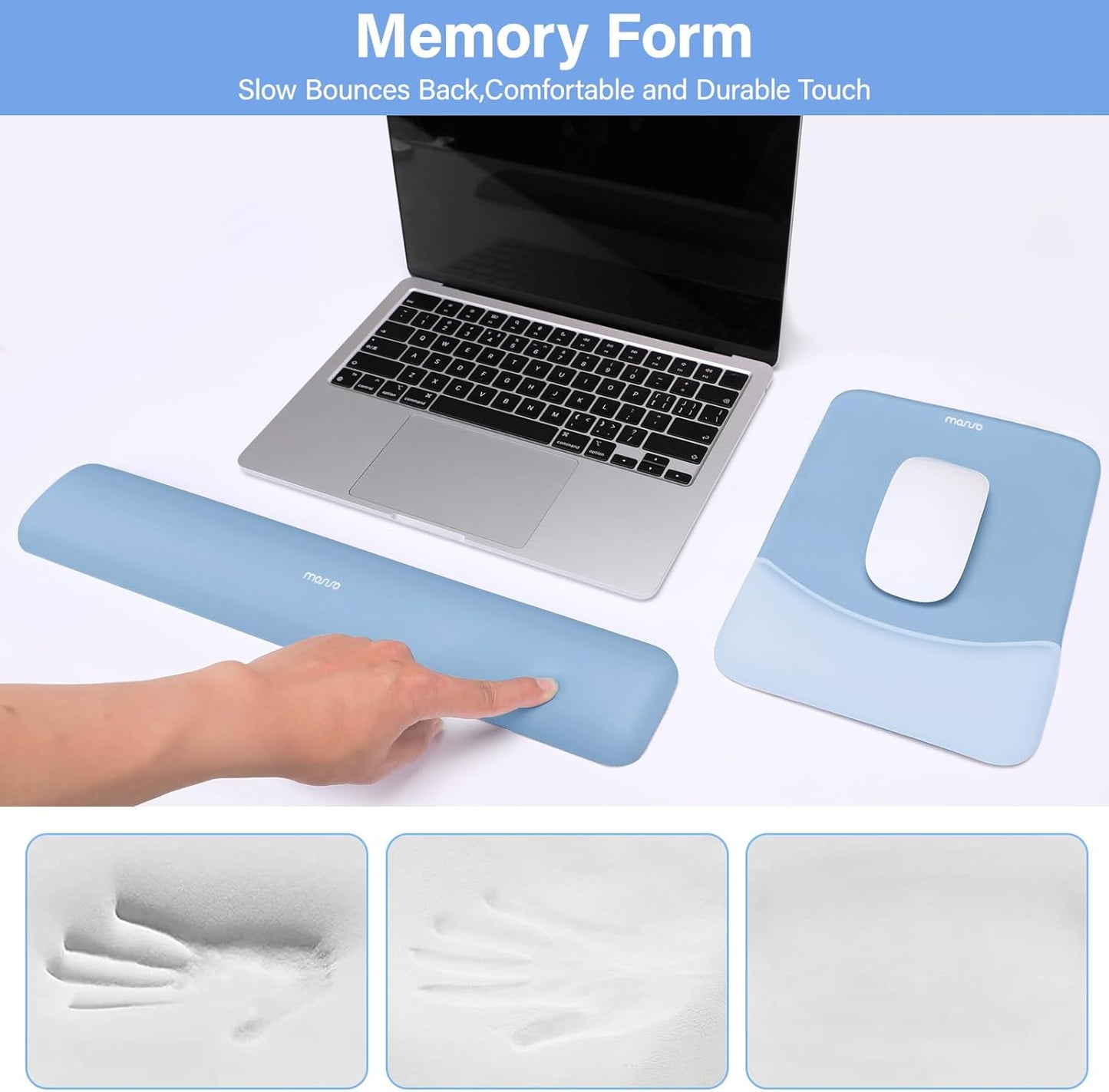 MOSISO Wrist Rest Support for Mouse Pad&Keyboard Set, Rectangular Ergonomic Mousepad Non-Slip Base Home/Office Pain Relief&Easy Typing Pad with Neoprene Cloth&Raised Silicone Lining, Green