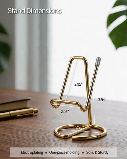 Phone Stand for Desk, Sturdy Metal Gold-Plated Phone Stand for Office Desk, Hands-Free Phone Charging Holder for Phone Calling and Watching Videos