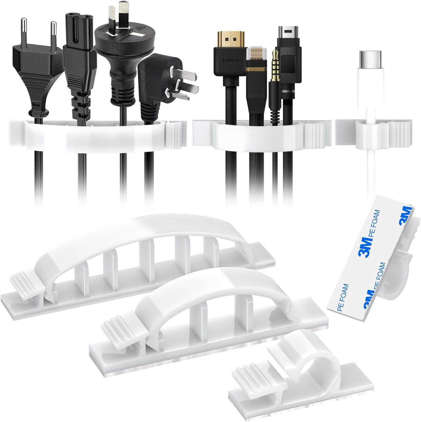 XHF 100pcs Adhesive Cable Wire Clips Black, Outdoor Cable Management Wire Organizer Cord Holder for Under Desk, Car, Wall, TV PC Ethernet Cable