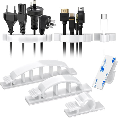 XHF 100pcs Adhesive Cable Wire Clips Black, Outdoor Cable Management Wire Organizer Cord Holder for Under Desk, Car, Wall, TV PC Ethernet Cable