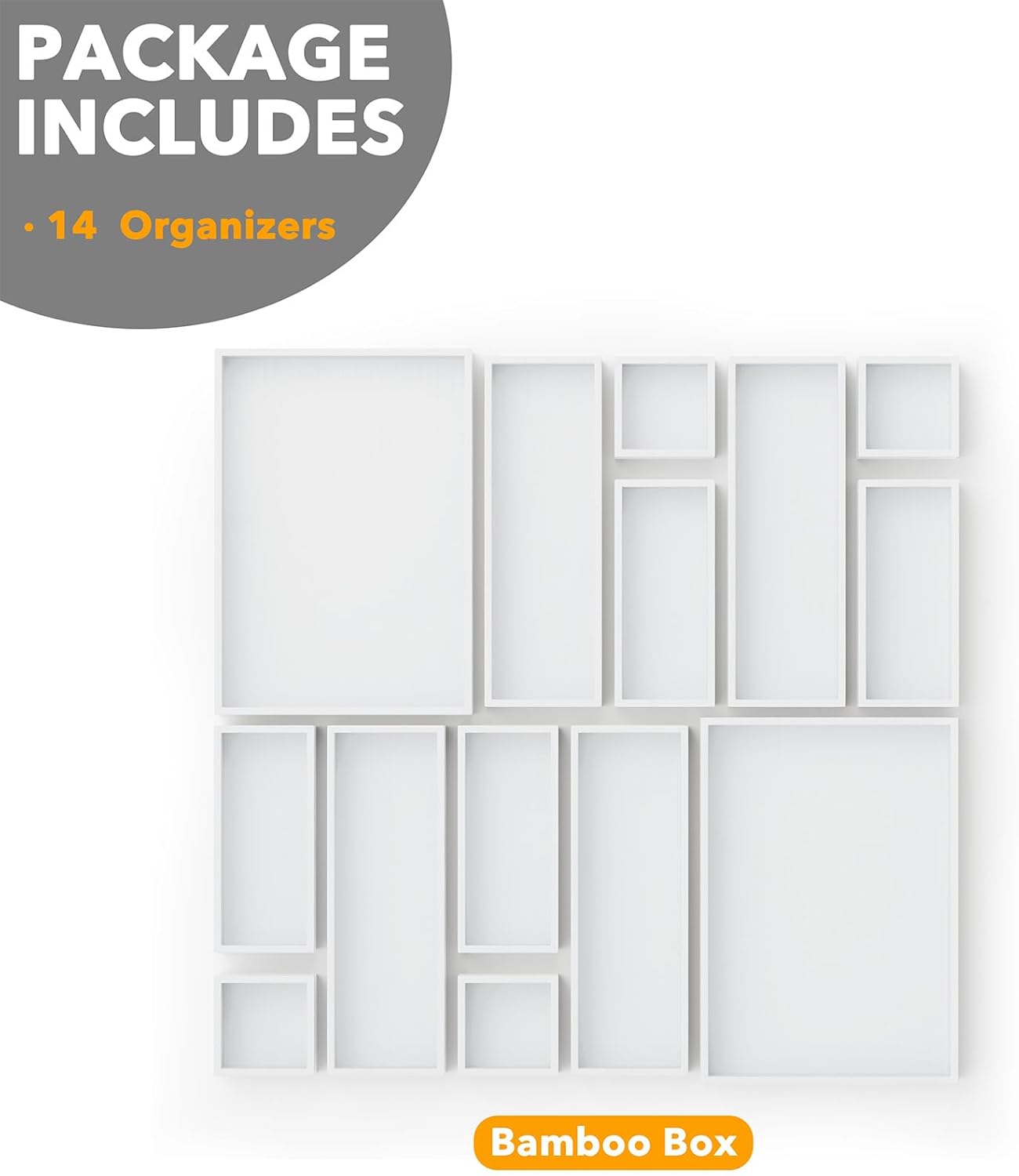 SpaceAid 14-Piece Bamboo Drawer Organizer Storage Boxes Set, Wood Tray Junk Drawer Organizers Multi-Use Divider Bins for Kitchen, Bathroom, Office Desk and Makeup Organization (14 Pack, Natural)