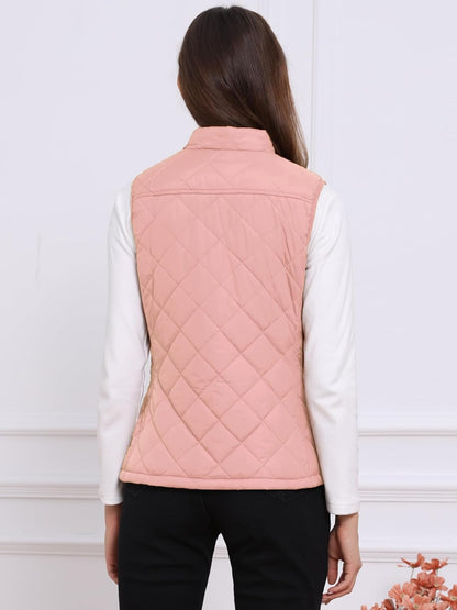 Allegra K Women's Puffer Vest Stand Collar Lightweight Gilet Quilted Zip Vest