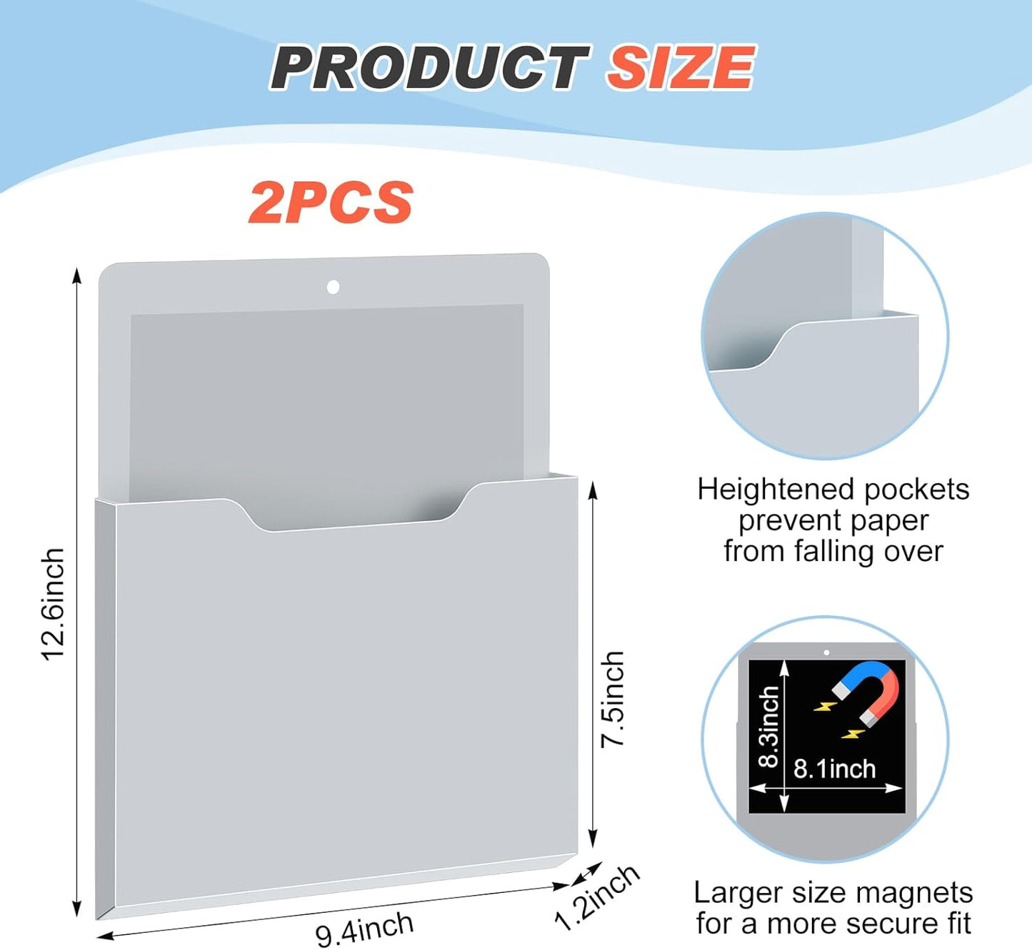 Feifeiya 2 Pcs Magnetic File Folder Wall Hanging Holder Large Pocket Paper Magazine Mail Organizer for Refrigerator Classroom Locker Whiteboard(Vertical,Purple Color,12.2 x 9.4 Inches)