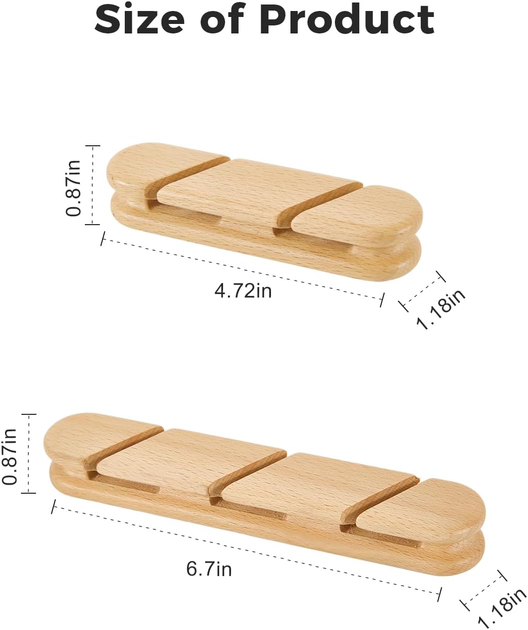 Solid Walnut Cable Holder & Cord Organizer, Adhesive Cable Clips for Desk, Under Desk, Wall, Bedside & Car, Wood Cable Management for Home Office, Phone Charging & USB Cables