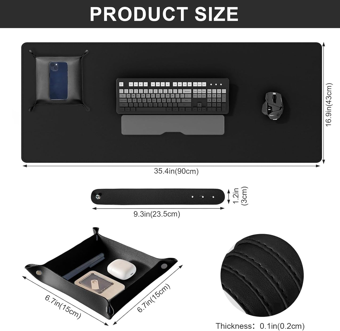 DAWNTREES Dual Sided Desk Mat,Leather Desk Pad,Cork Desk Mat Protector,with PU Leather Valet Tray Organizer,Large Mouse Pad,Desk Writing Pad for Office and Home(Dark Green 31.5"x15.8")