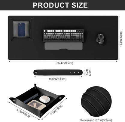 DAWNTREES Dual Sided Desk Mat,Leather Desk Pad,Cork Desk Mat Protector,with PU Leather Valet Tray Organizer,Large Mouse Pad,Desk Writing Pad for Office and Home(Dark Green 31.5"x15.8")