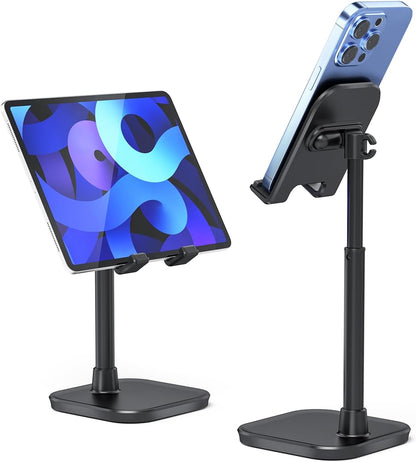Cell Phone Stand, Adjustable Height Phone Stand for Desk, Eye Level Desktop Phone Holder Compatible with iPhone, Pro Max, Samsung, and All Mobile Phones up to 10''