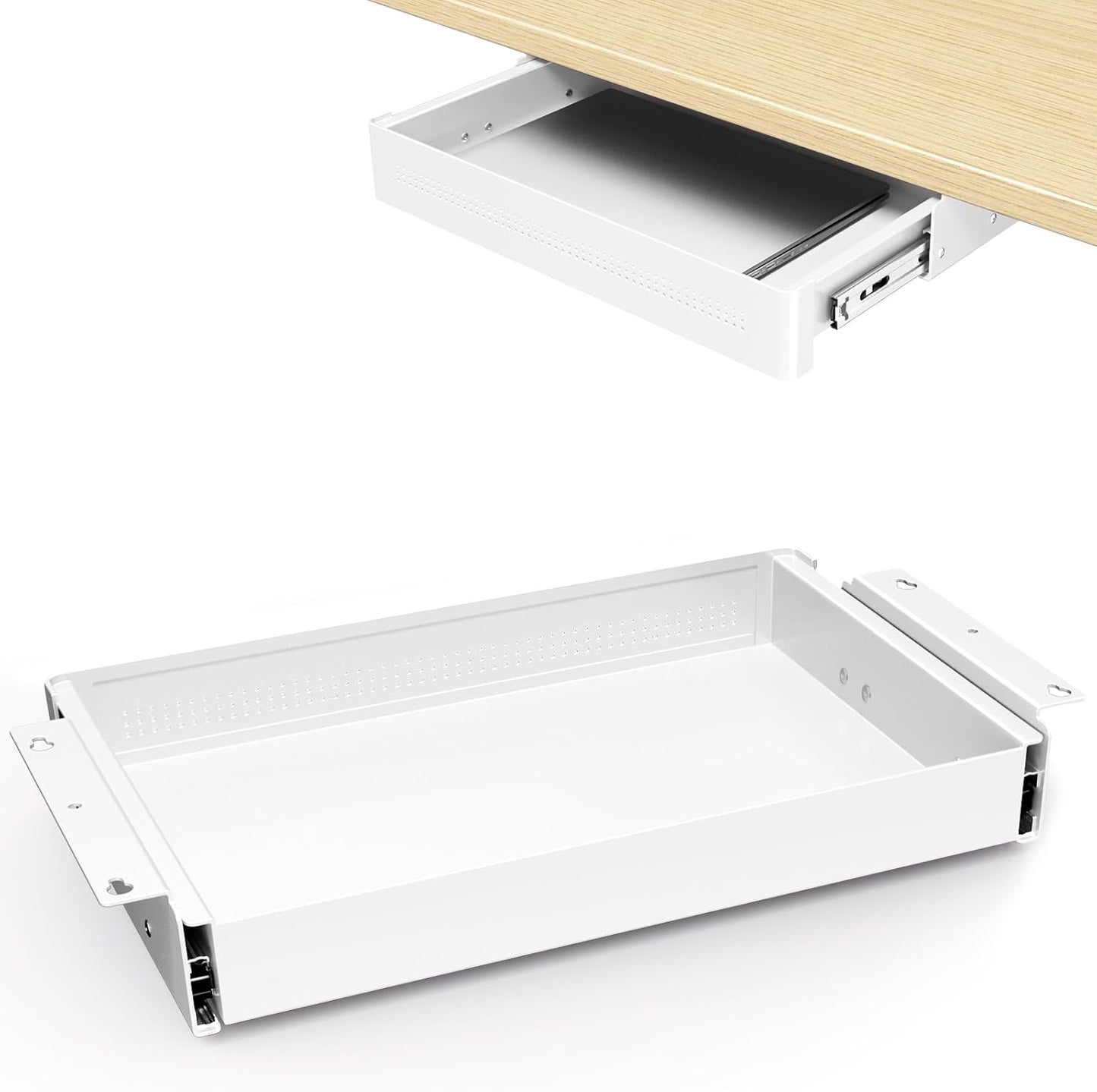 PUTORSEN Under Desk Storage Drawer 15.74" Wide - Smooth Slide Out Organizer for Standing Desk & Home Office,Max Load 17.6 lbs,Quiet Glide, White