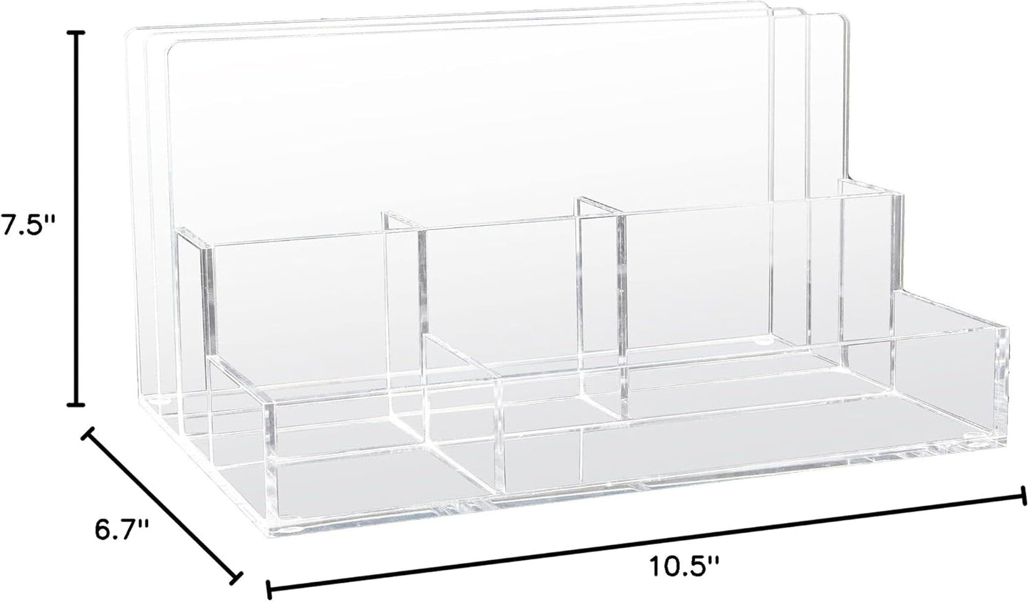 Kantek Clear Acrylic File Sorter/Desk Organizer, Multiple compartments, 2 Large File Sections, 10.5" x 7.5" x 6.7", Fits on any 10.5" Tray, Office Organizer, Desk Accessory