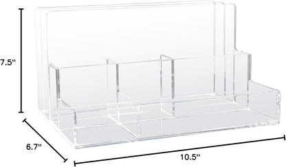 Kantek Clear Acrylic File Sorter/Desk Organizer, Multiple compartments, 2 Large File Sections, 10.5" x 7.5" x 6.7", Fits on any 10.5" Tray, Office Organizer, Desk Accessory