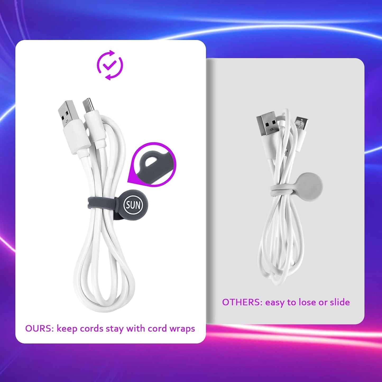 SUNFICON 10 Pack Earbuds Cords Organizers Magnetic Cable Clips Organizers Bookmark Clips Whiteboard Noticeboard Fridge Magnets USB Cable Manager Keeper for Home Kitchen Office School,Gray White Black