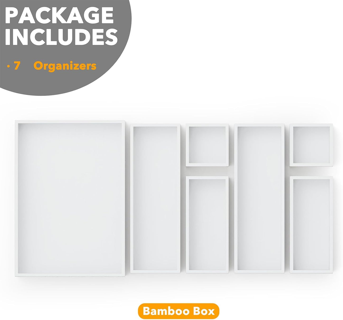 SpaceAid 7-Piece Bamboo Drawer Organizer Storage Boxes Set, Wood Tray Junk Drawer Organizers Multi-Use Divider Bins for Kitchen, Bathroom, Office Desk and Makeup Organization (7 Pack, Natural)