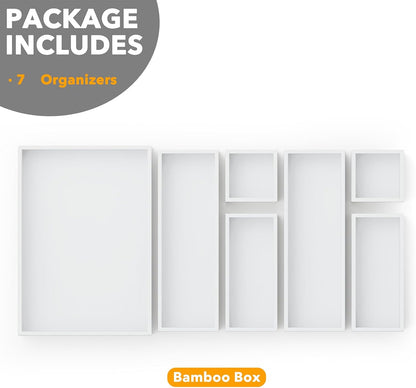 SpaceAid 7-Piece Bamboo Drawer Organizer Storage Boxes Set, Wood Tray Junk Drawer Organizers Multi-Use Divider Bins for Kitchen, Bathroom, Office Desk and Makeup Organization (7 Pack, Natural)