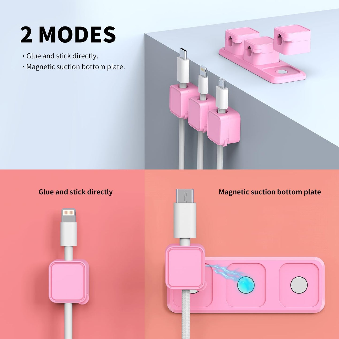 Magnetic Cable Organizer for Desk – Upgraded Wire Clips with Adhesive Base – Desktop Cord Holder for USB, Charging Cables – 6 Clips + 1 Magnetic Base (Black)