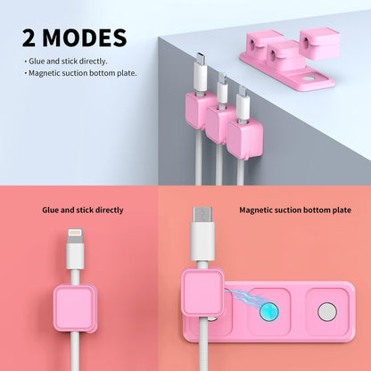 Magnetic Cable Organizer for Desk – Upgraded Wire Clips with Adhesive Base – Desktop Cord Holder for USB, Charging Cables – 6 Clips + 1 Magnetic Base (Black)