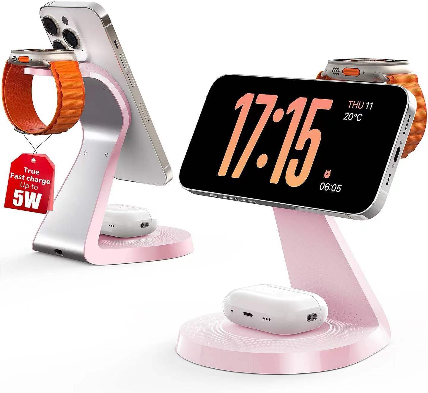3 in 1 Charging Station for Apple Devices,Mag-Safe Charger Stand Fast Charging,Wireless Charger for iPhone 16/15/14/13/12 Series,& AirPods,& iWatch(USB-C Charger Included)