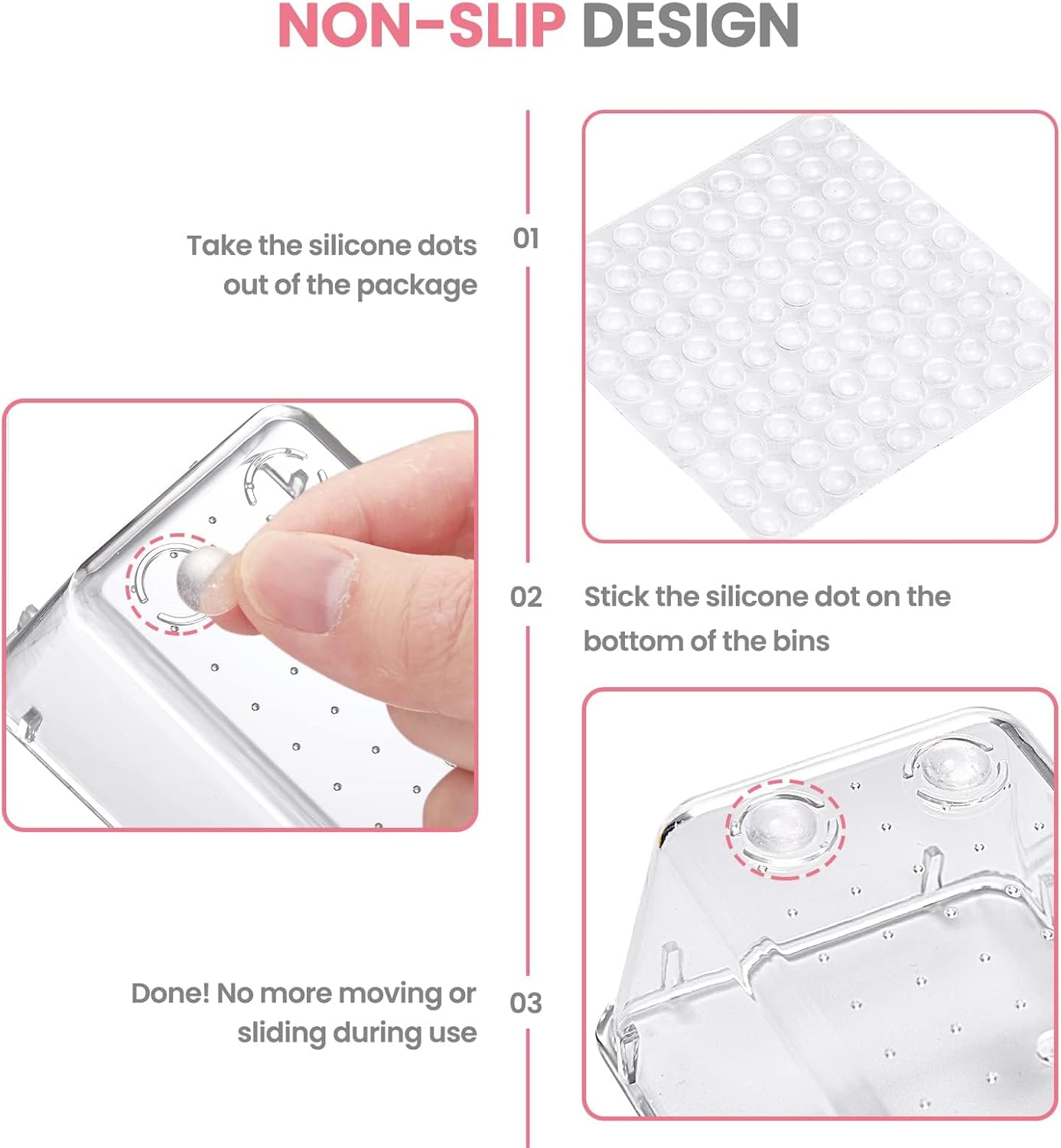 HOUSE DAY Makeup Drawer Organizer Trays 24 PCS, 4-Size Clear Drawer Organizers with Silicone Pads, Vanity Organizers and Storage, Non Slip Plastic Drawer Organizer for Desk, Bathroom, Kitchen, Office