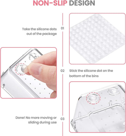 HOUSE DAY Makeup Drawer Organizer Trays 24 PCS, 4-Size Clear Drawer Organizers with Silicone Pads, Vanity Organizers and Storage, Non Slip Plastic Drawer Organizer for Desk, Bathroom, Kitchen, Office