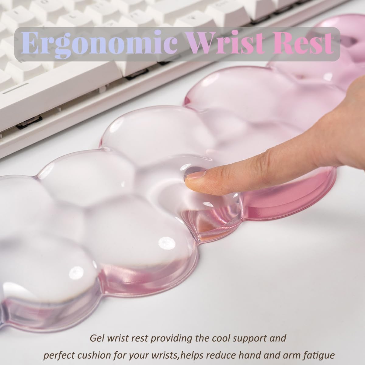 Gel Keyboard Wrist Rest Cloud Set, Clear Ergonomic Wrist Support and Arm Support Keyboard Rest for Typing Pain Relief, with Non-Slip Soft Washable Wrist Rest(Pink Blue)