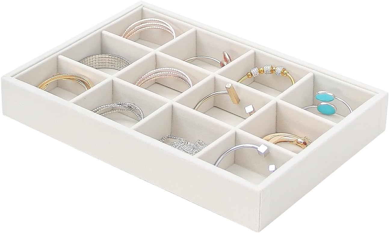 Bedside Organizer - Multi-use Nightstand & Desk-top Catchall Tray for Jewelry, Sunglasses, Phone, Watch, Perfume, Lipstick (Beige 3Grid)