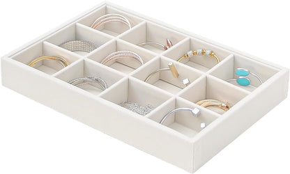 Bedside Organizer - Multi-use Nightstand & Desk-top Catchall Tray for Jewelry, Sunglasses, Phone, Watch, Perfume, Lipstick (Beige 3Grid)