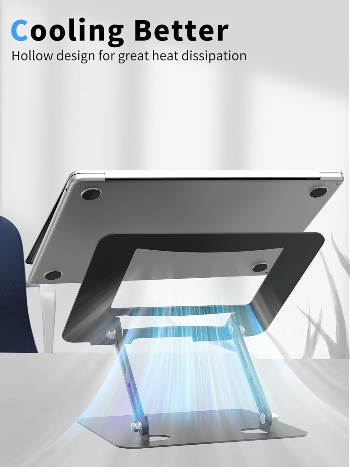 SOUNDANCE Laptop Stand for Desk with Stable Heavy Base, Adjustable Height Multi-Angle, Ergonomic Metal Riser Holder, Foldable Mount Elevator, Compatible with 10 to 15.6 Inches PC Computer, Silver